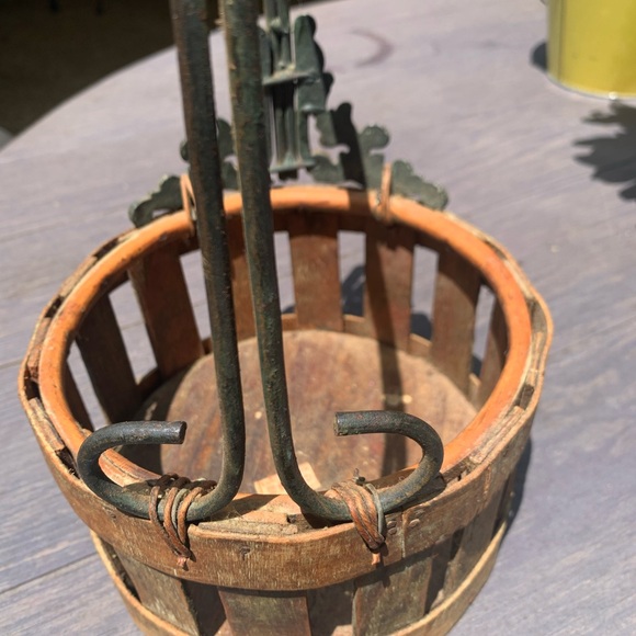 Vintage Iron, Cane & Wood Basket - Picture 9 of 13
